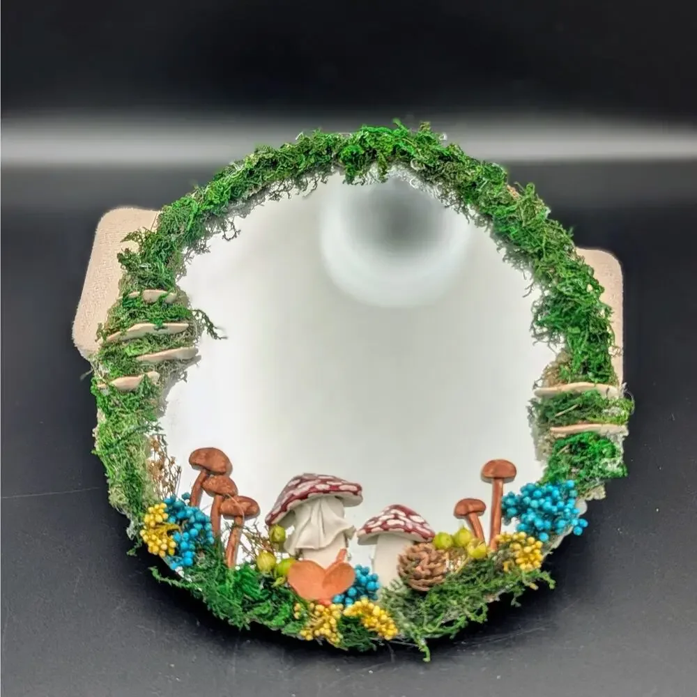 Enchanted Woodland Fairy Mirror – Handmade Moss & Mushroom Decor